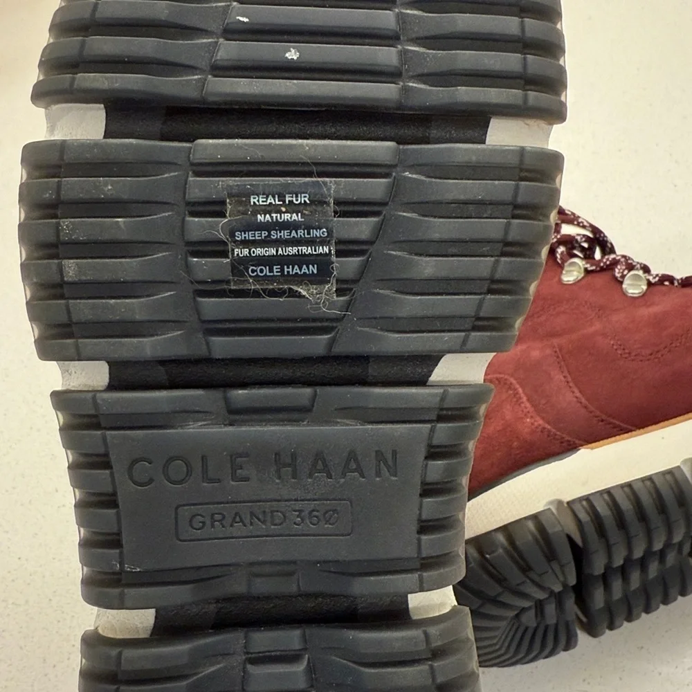 Cole Haan Burgundy Leather Real Fur Winter Boots Size 8 B New!